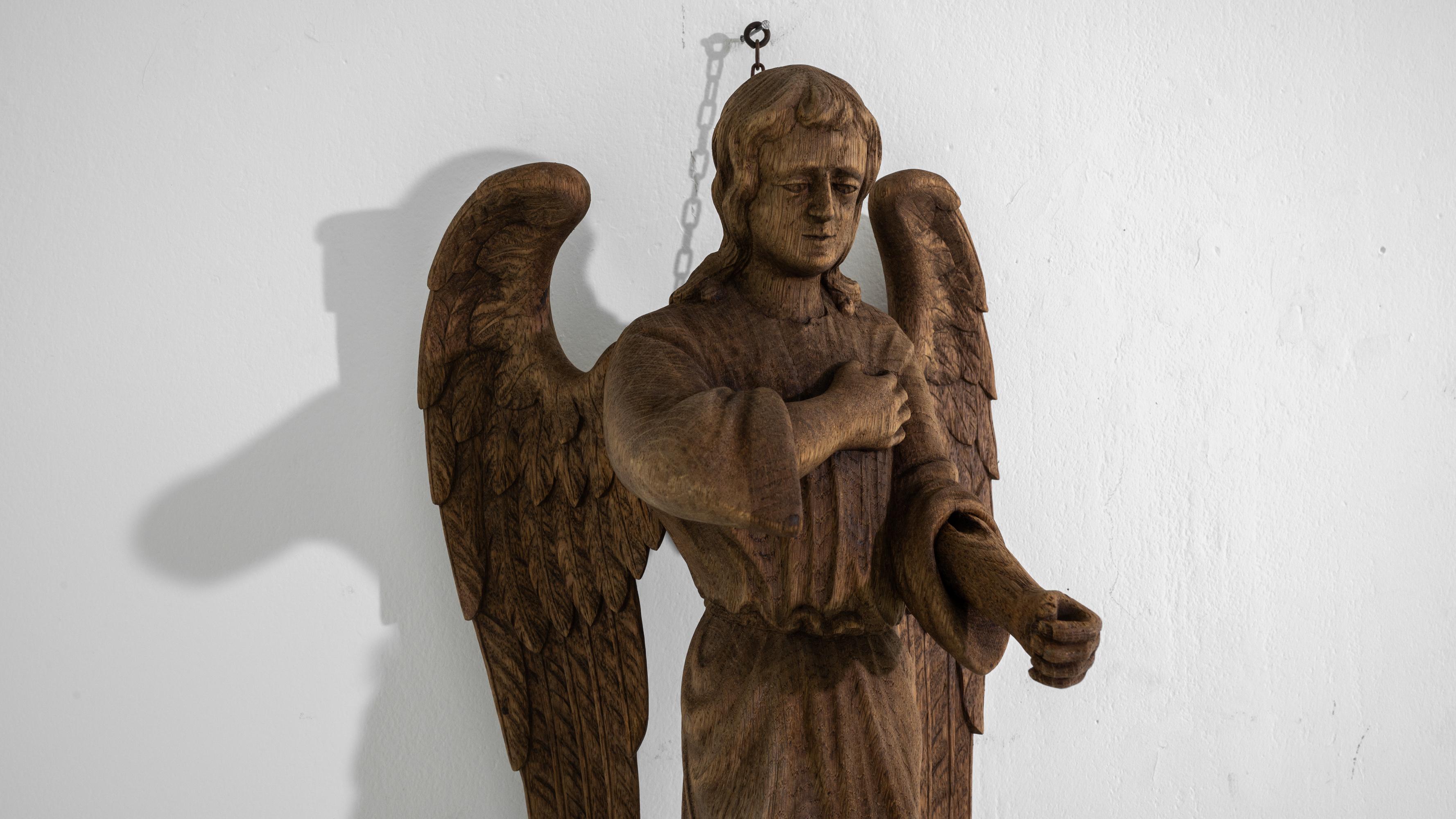 Oak 19th Century French Wooden Angel Sculpture 
