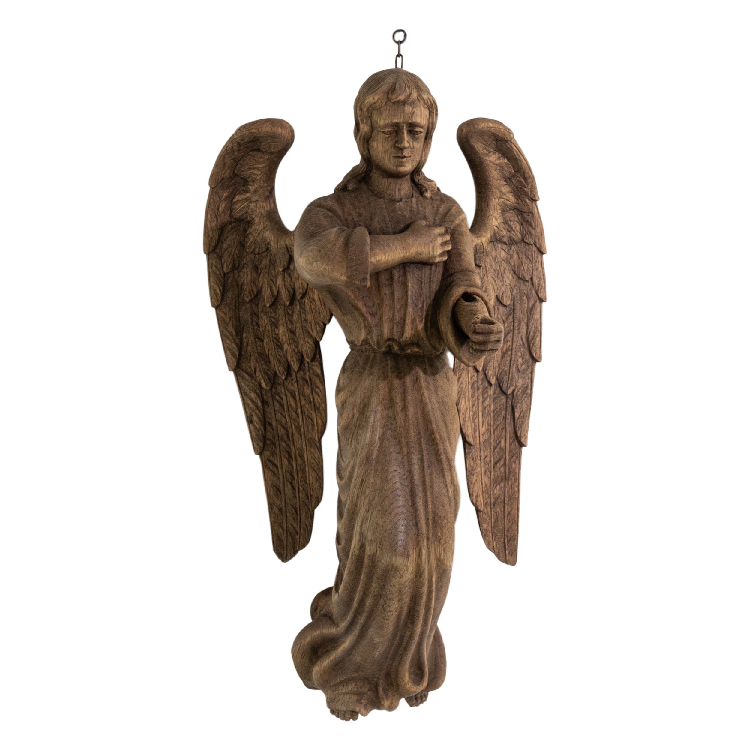 19th Century French Wooden Angel Sculpture
