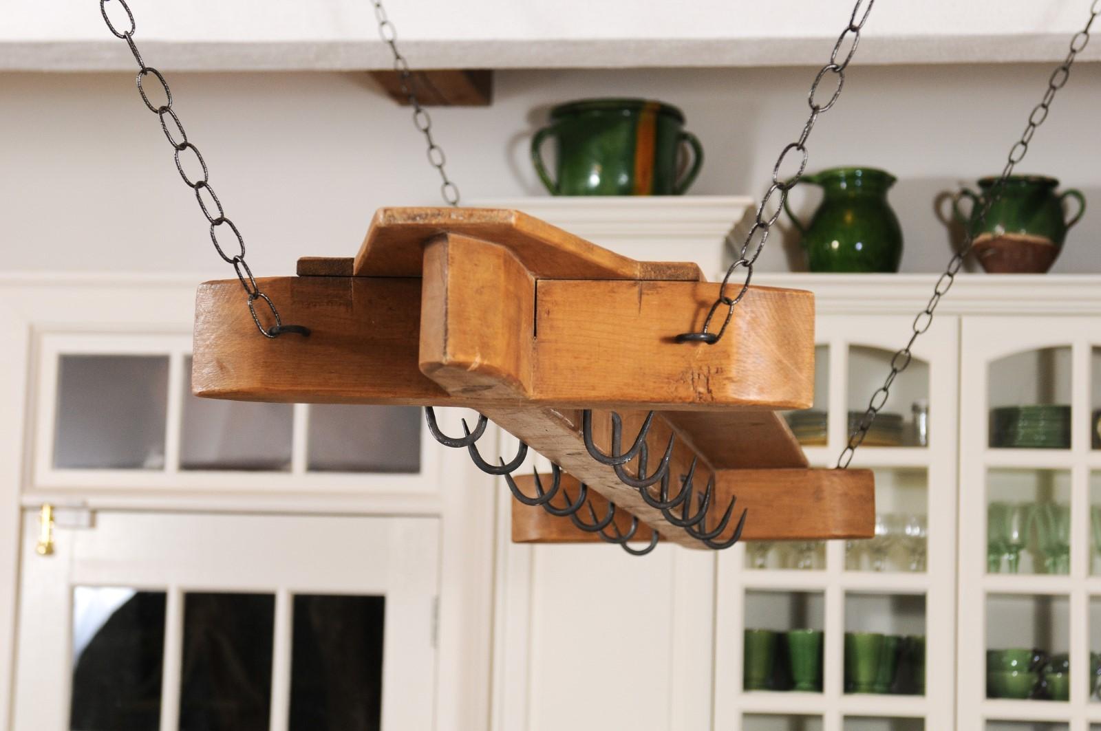 19th Century French Wooden Bacon Rack Perfect to be Used as a Pot Rack 5