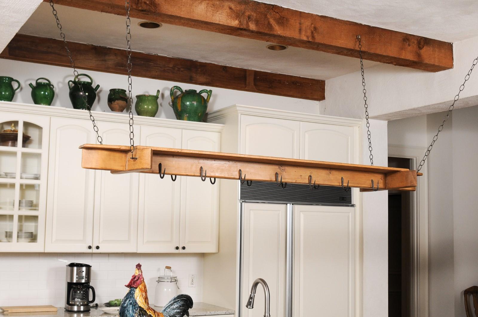 Rustic 19th Century French Wooden Bacon Rack Perfect to be Used as a Pot Rack