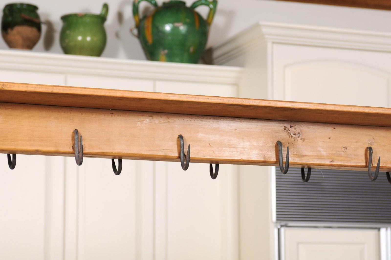 Iron 19th Century French Wooden Bacon Rack Perfect to be Used as a Pot Rack
