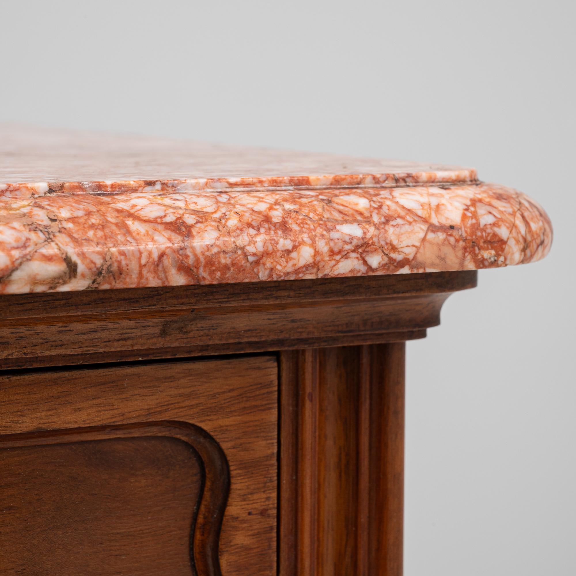 19th Century French Wooden Bedside Table With Marble Top On Wheels For Sale 7
