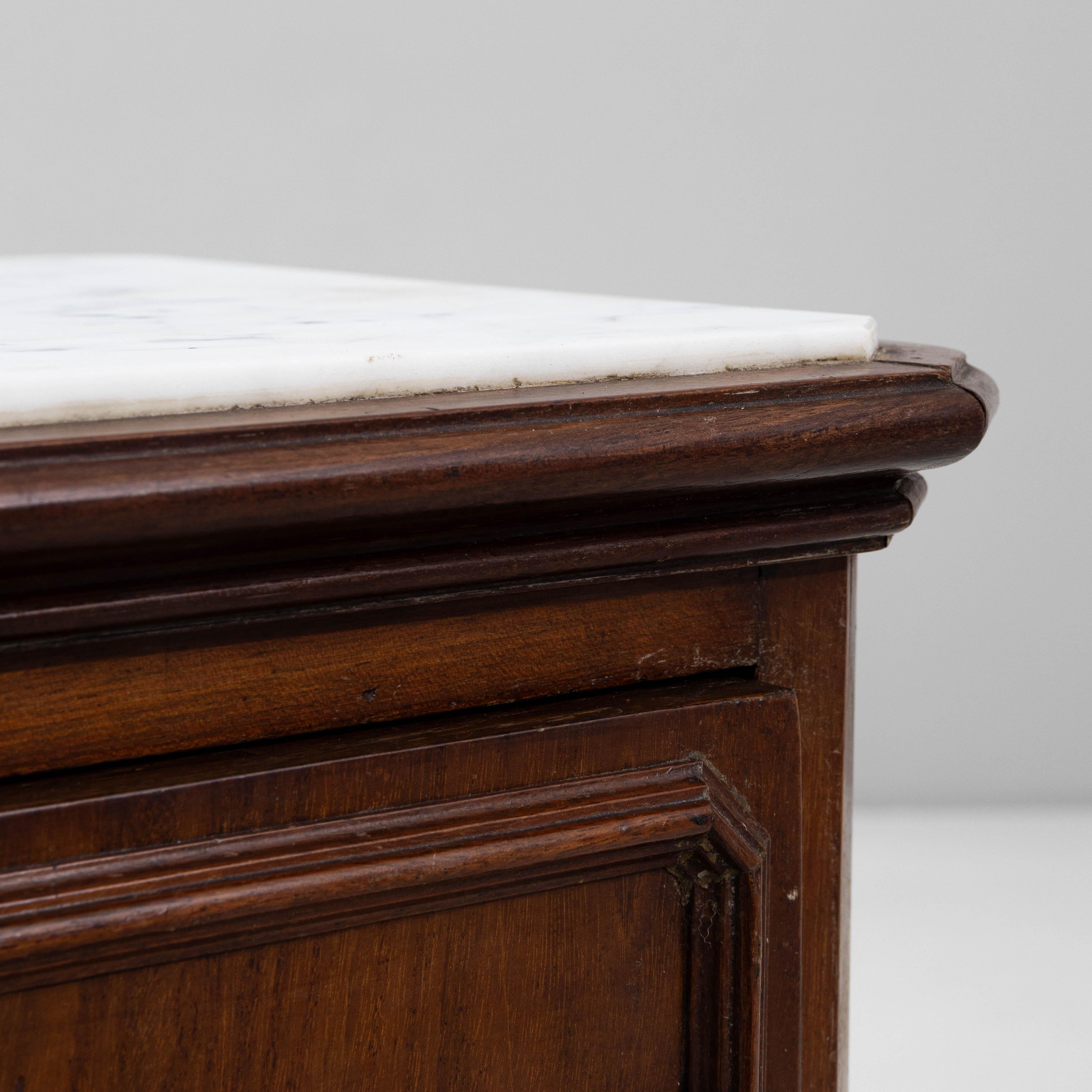 19th Century French Wooden Bedside Table With Marble Top On Wheels For Sale 6