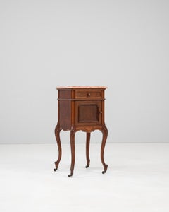 19th Century French Wooden Bedside Table With Marble Top On Wheels