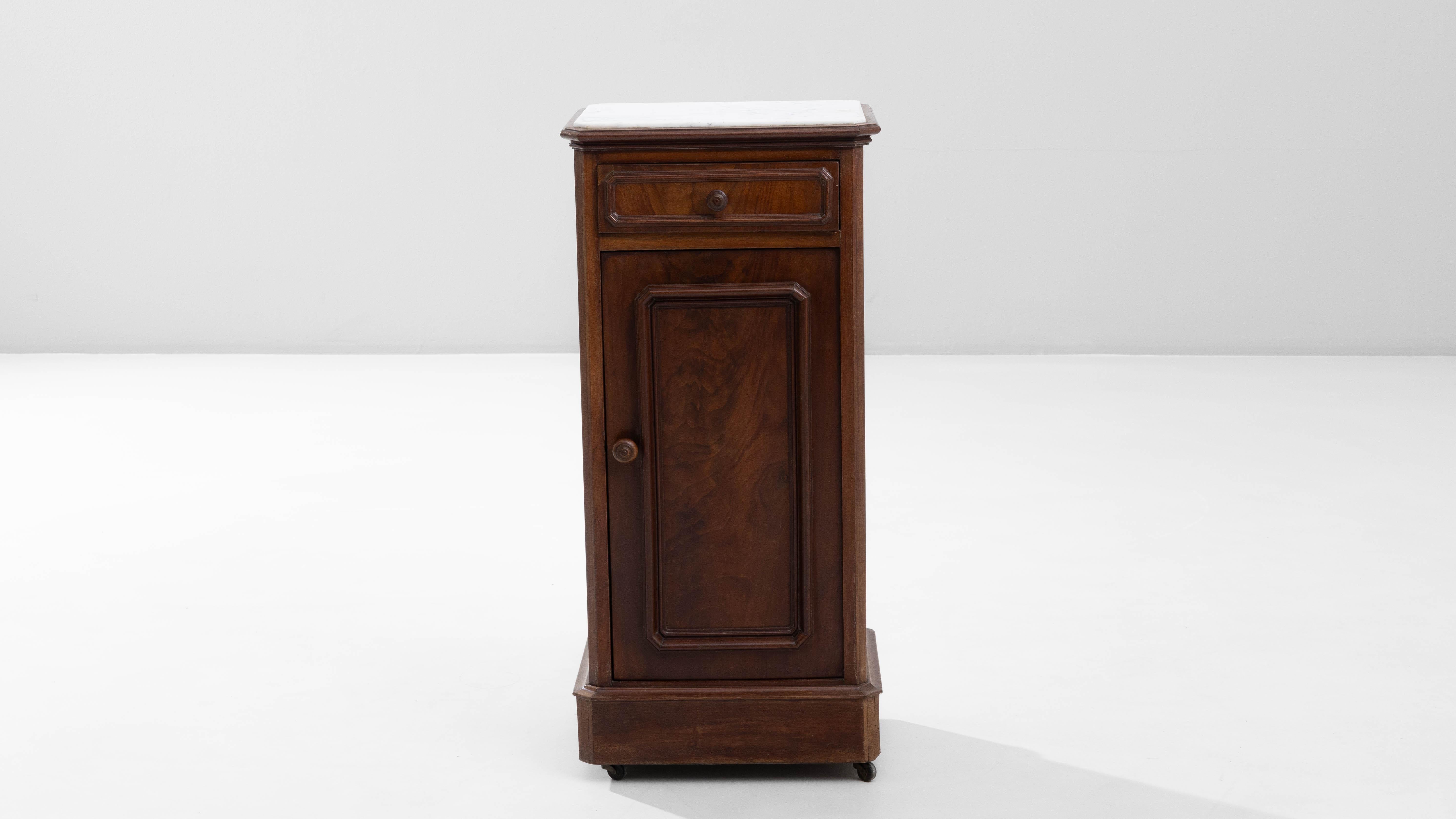 19th Century French Wooden Bedside Table With Marble Top On Wheels For Sale 1