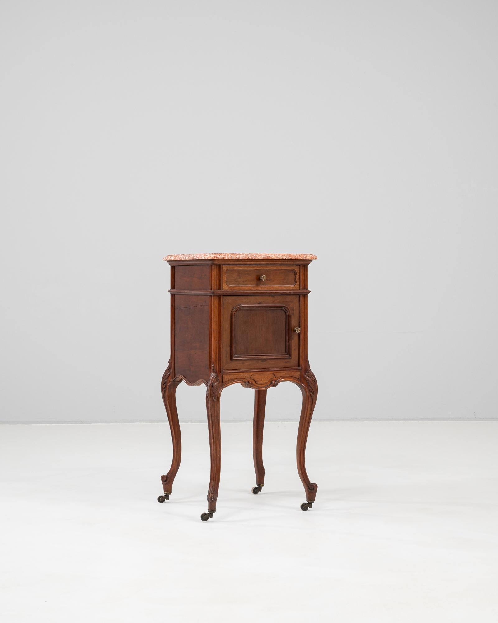 19th Century French Wooden Bedside Table With Marble Top On Wheels For Sale 3