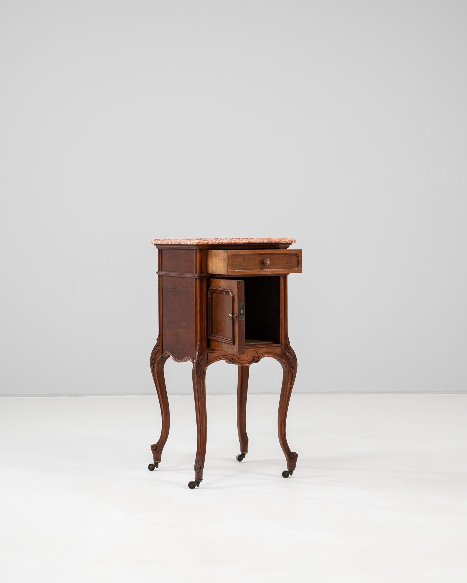 19th Century French Wooden Bedside Table With Marble Top On Wheels For Sale 4