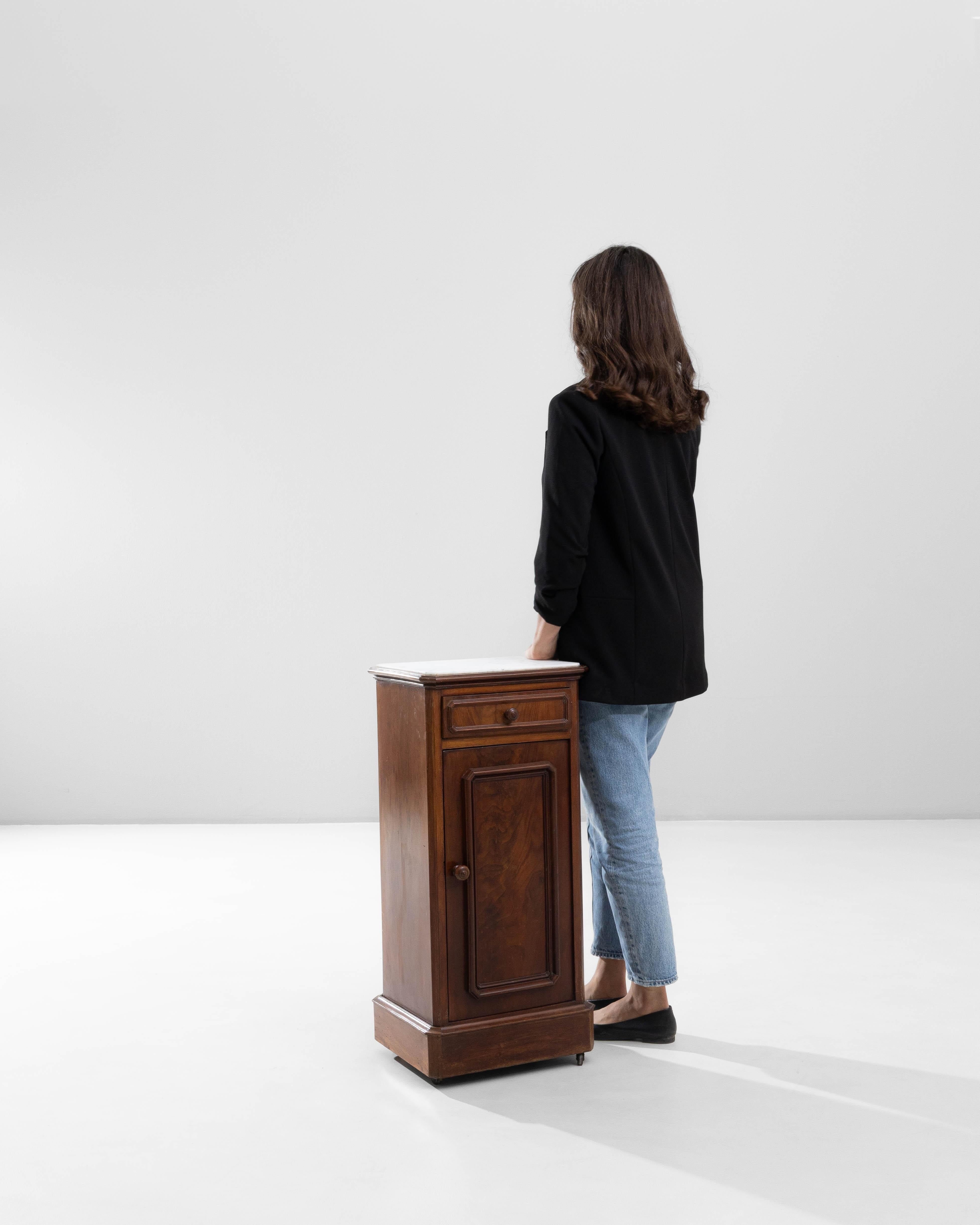 19th Century French Wooden Bedside Table With Marble Top On Wheels For Sale 3