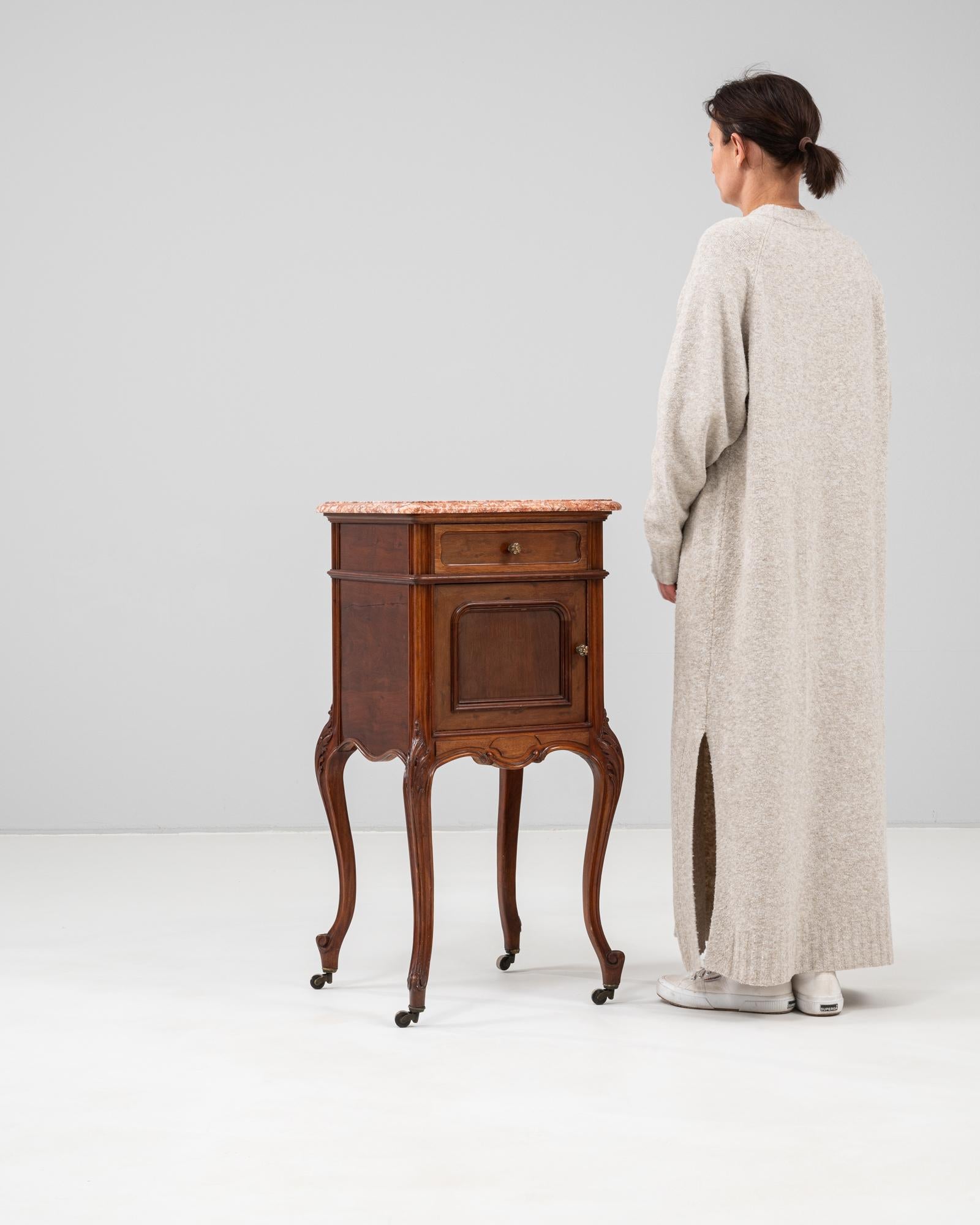 19th Century French Wooden Bedside Table With Marble Top On Wheels For Sale 5
