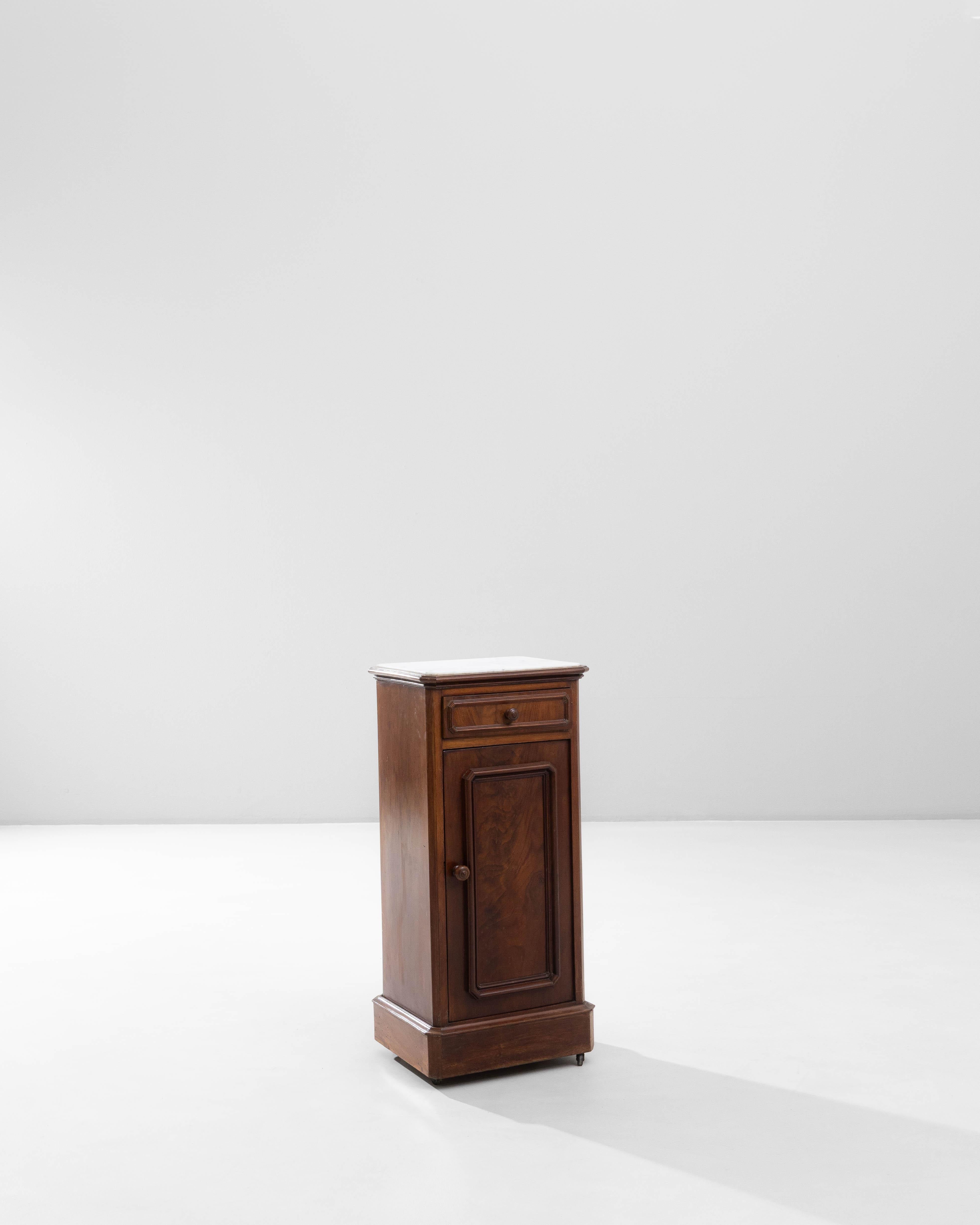 19th Century French Wooden Bedside Table With Marble Top On Wheels For Sale 4