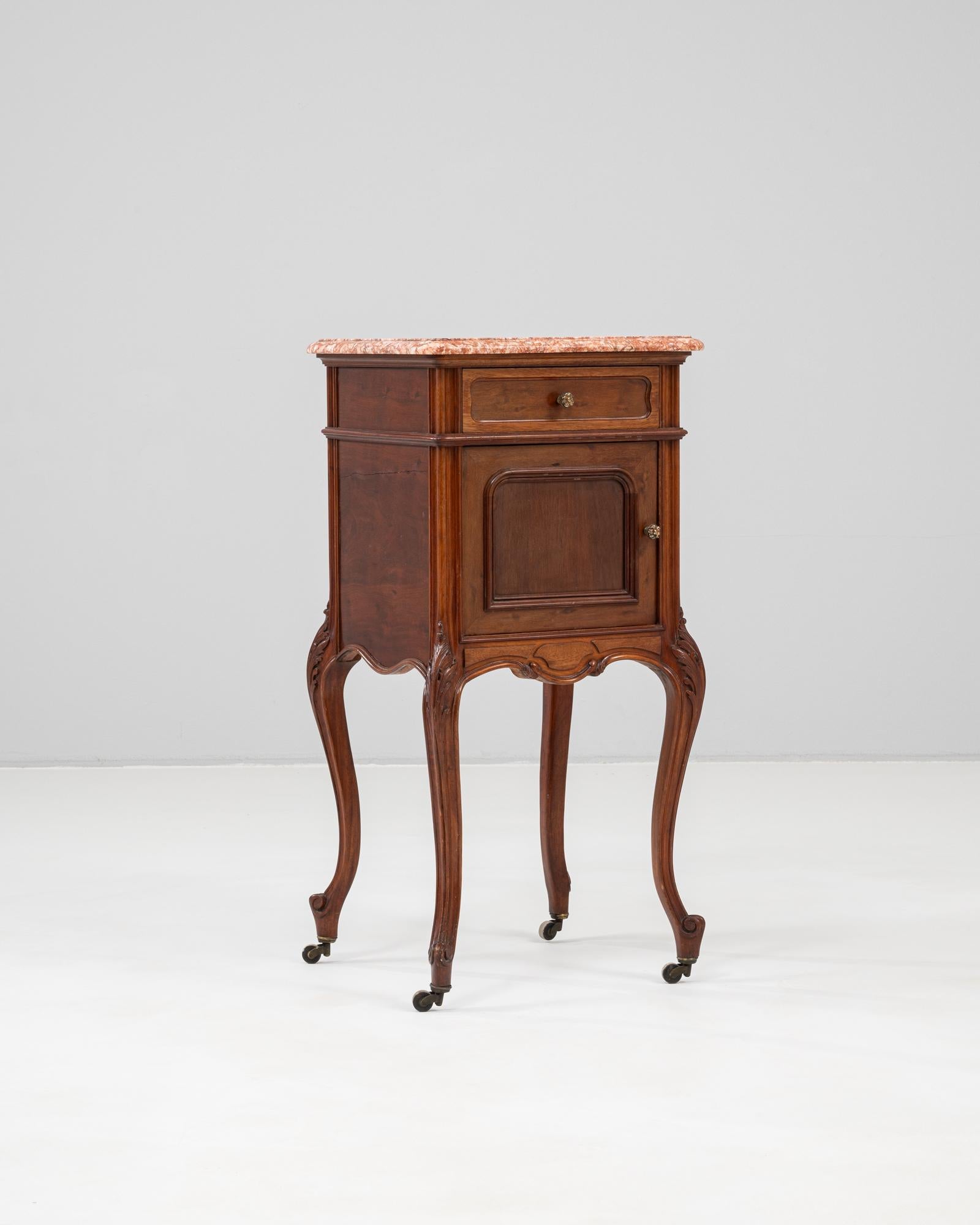 19th Century French Wooden Bedside Table With Marble Top On Wheels For Sale 6