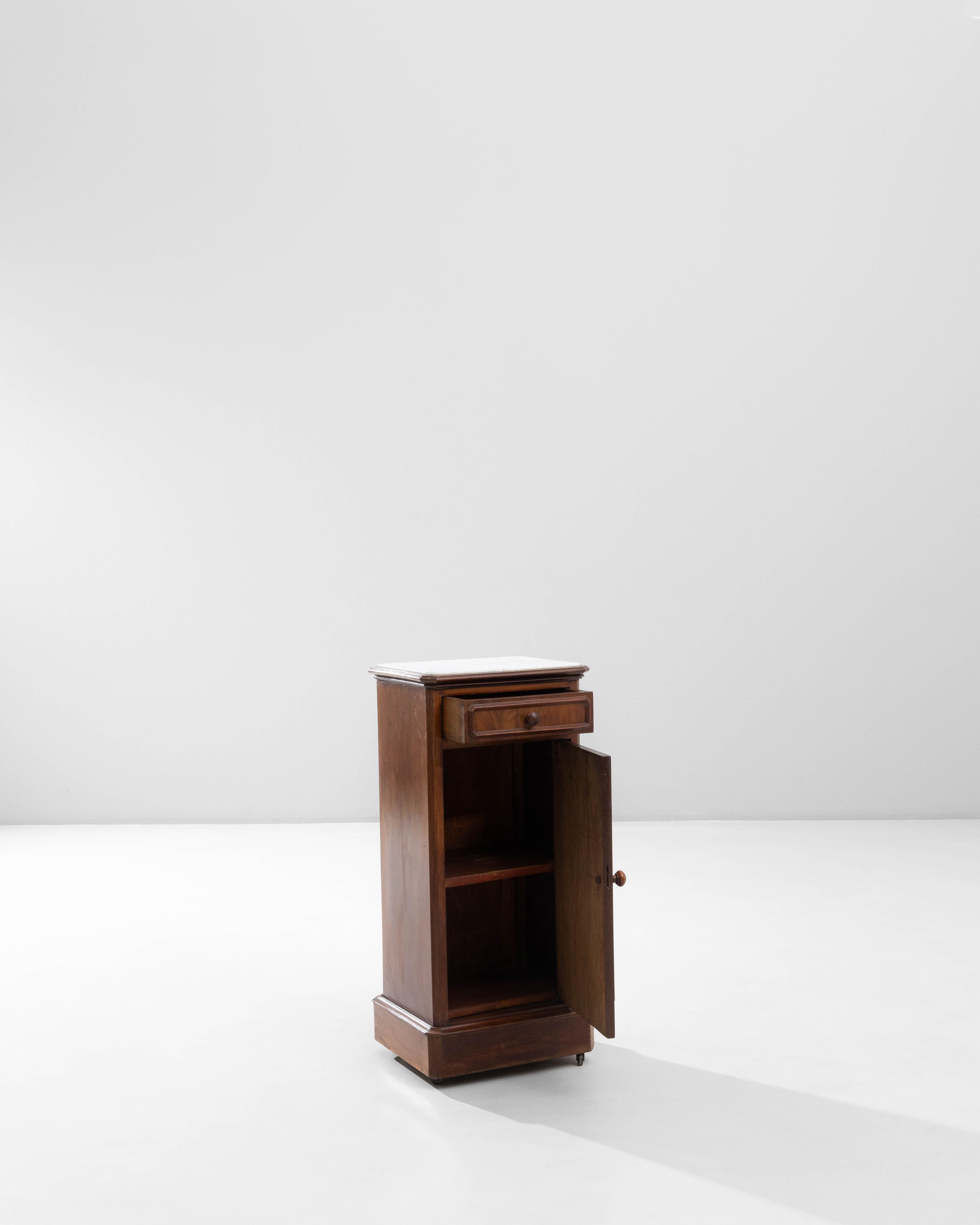 19th Century French Wooden Bedside Table With Marble Top On Wheels For Sale 5