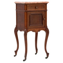 19th Century French Wooden Bedside Table With Marble Top On Wheels