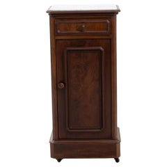 19th Century French Wooden Bedside Table With Marble Top On Wheels