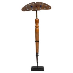 Antique 19th Century French Wooden Bird Lure On Metal Stand