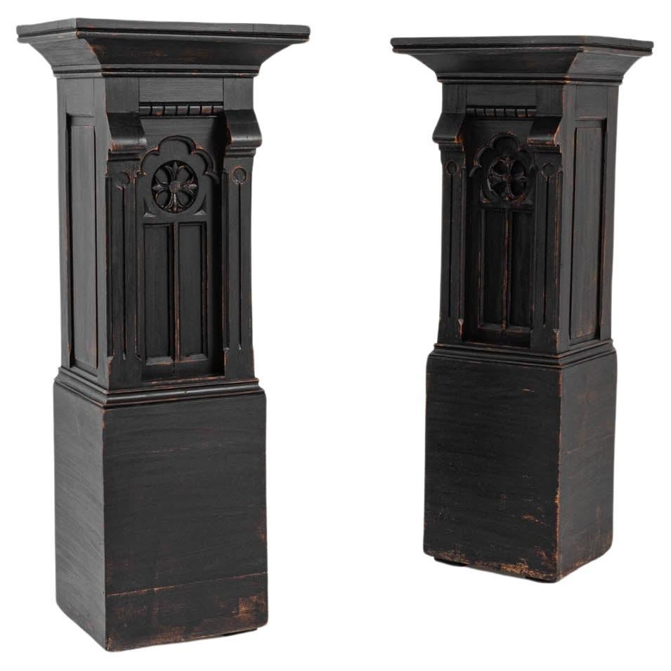 19th Century French Wooden Black Patinated Pedestals, Set of 2
