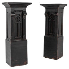 Antique 19th Century French Wooden Black Patinated Pedestals, Set of 2