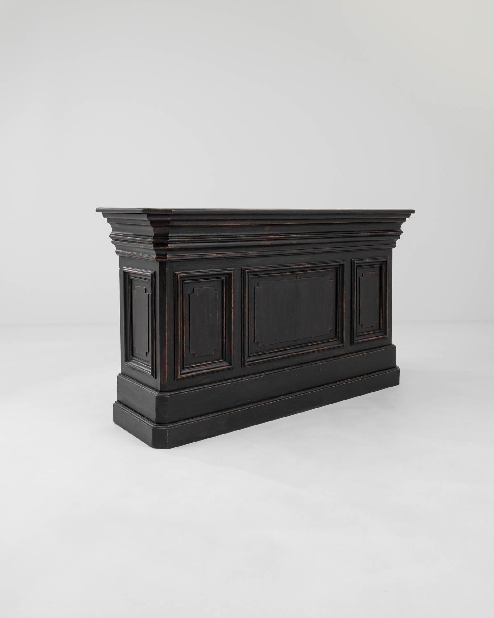 19th Century French Wooden Black Patinated Shop Counter 1