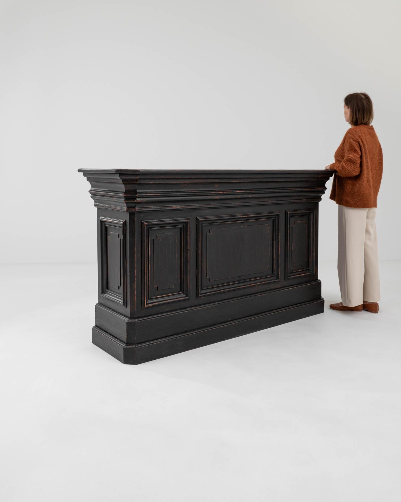19th Century French Wooden Black Patinated Shop Counter 2