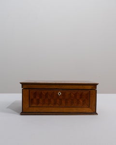 Caja de madera francesa del siglo XIX con dibujo geométrico y espejo en el interior