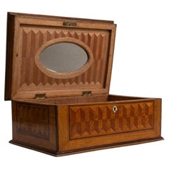19th Century French Wooden Box With Geometric Pattern And Mirror Inside