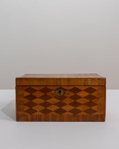 19th Century French Wooden Box With Inlaid Geometric Pattern