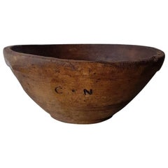 19th Century French Wooden Butter Bowl Marked C N.