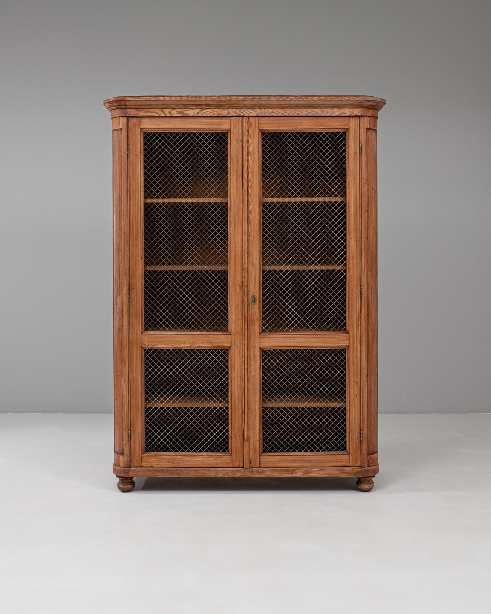 Questo mobile francese del XIX secolo in legno con rete metallica cattura l'eleganza rustica del design provinciale. Realizzato in legno massiccio, l'armadietto è dotato di due ante alte con inserti in rete metallica, che consentono la visibilità e
