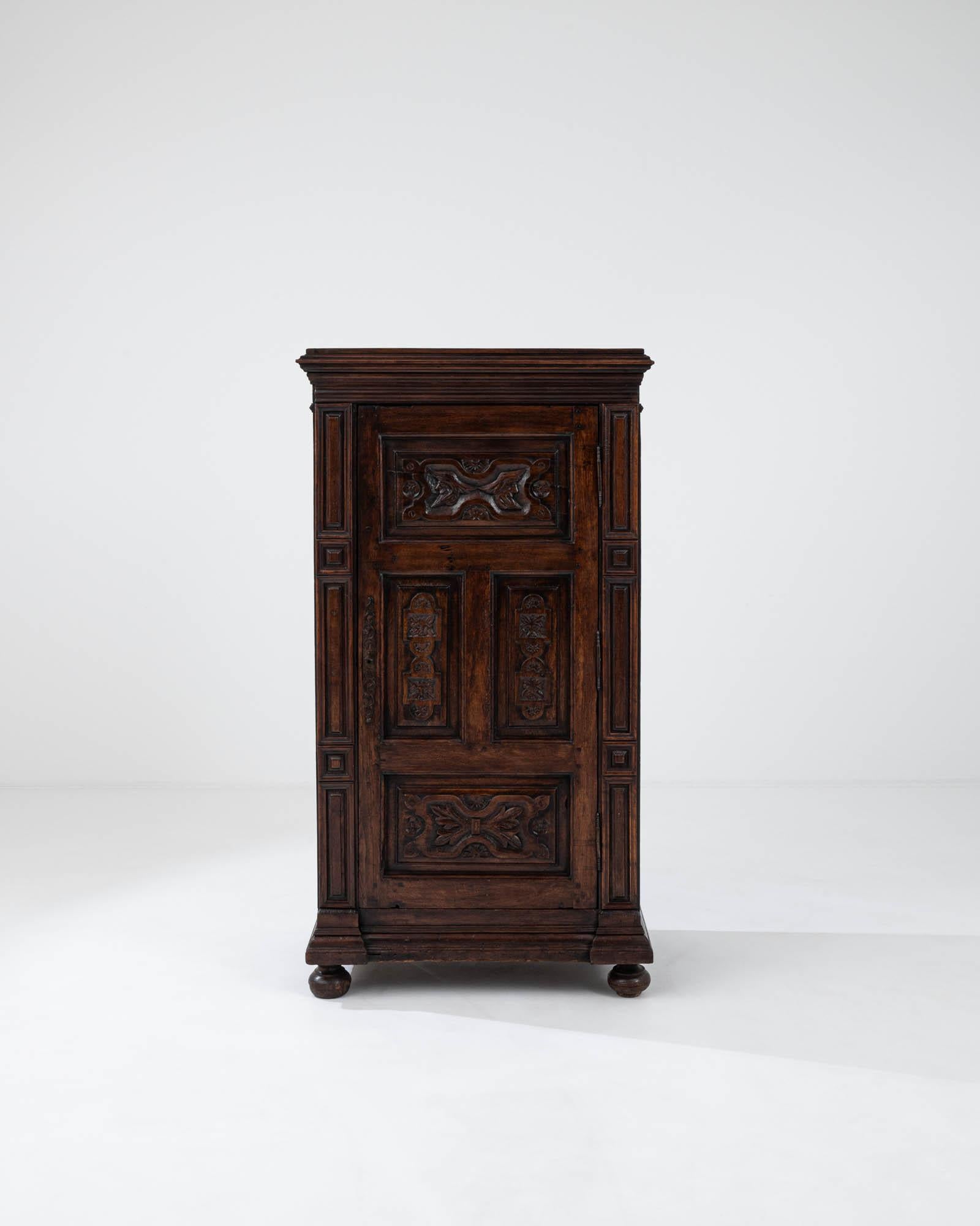 Hand-Carved 19th Century French Wooden Cabinet With Original Patina For Sale