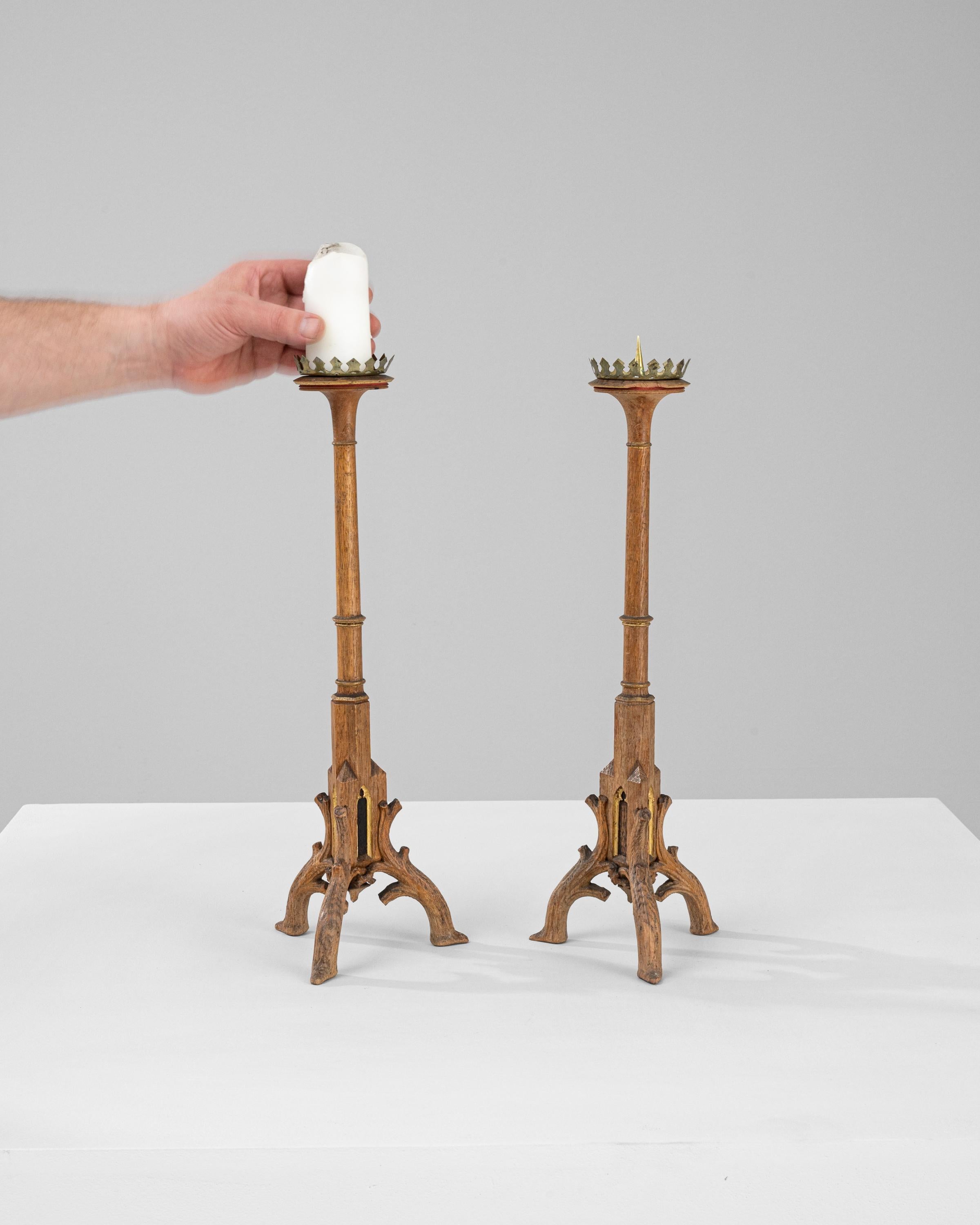 19th Century French Wooden Candlesticks, a Pair In Good Condition For Sale In High Point, NC