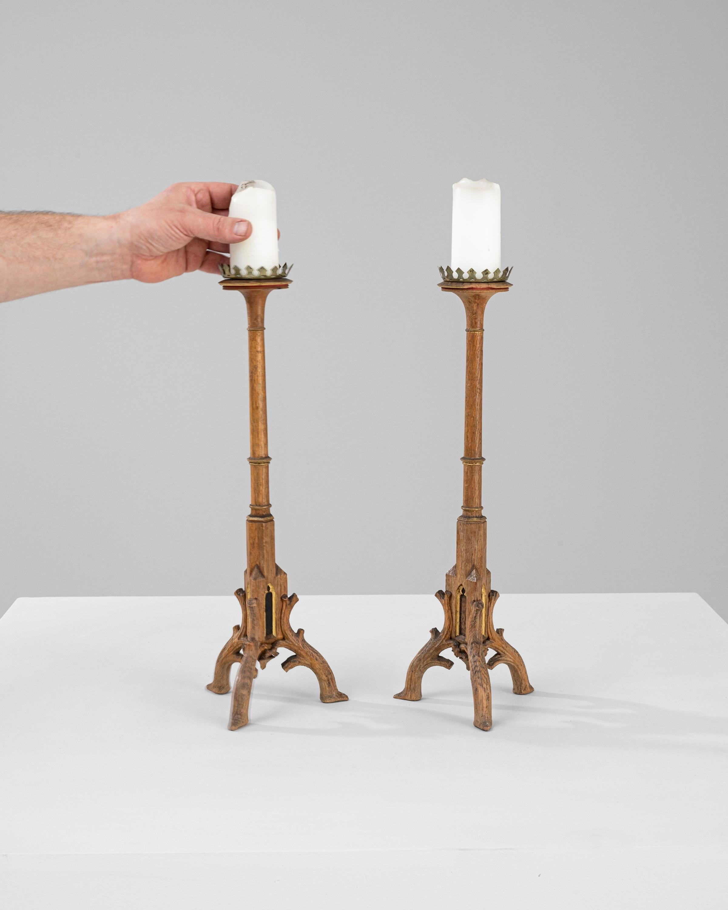19th Century French Wooden Candlesticks, a Pair For Sale 1