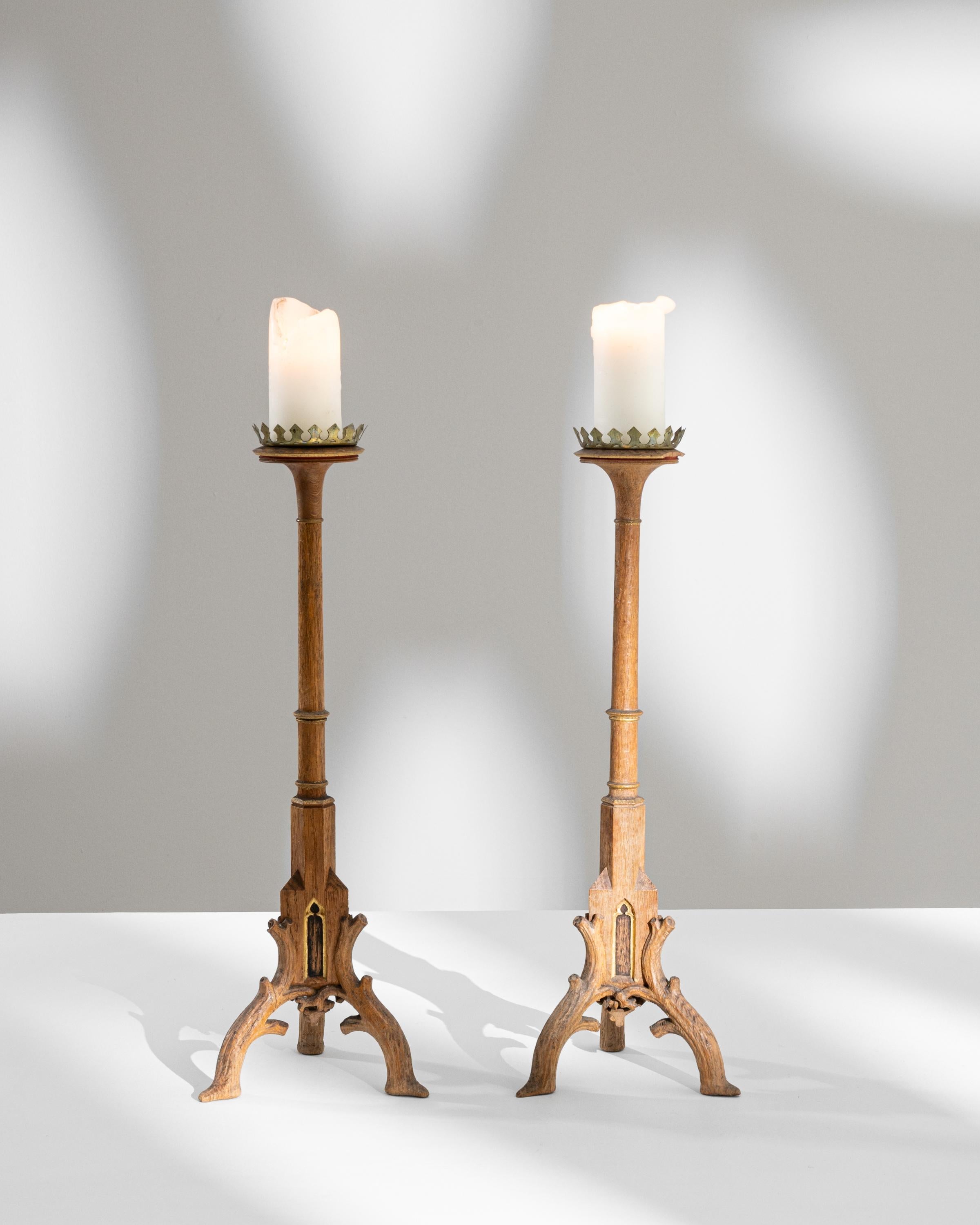 19th Century French Wooden Candlesticks, a Pair For Sale 4