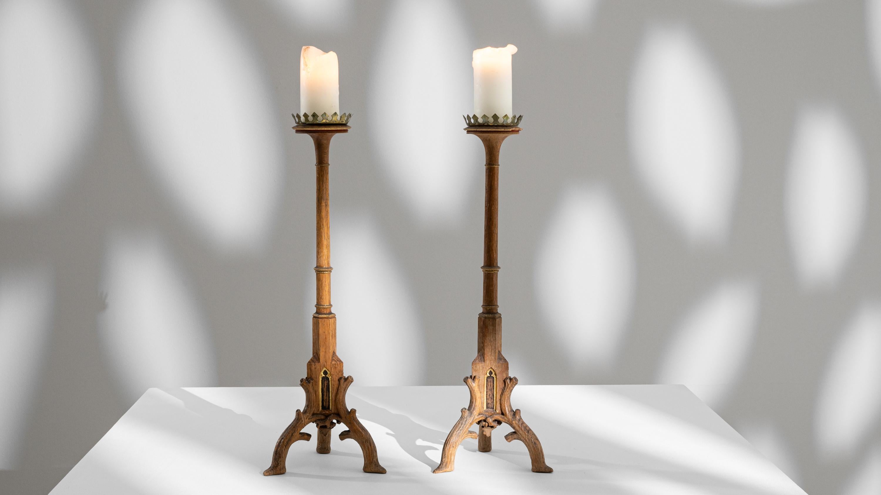 19th Century French Wooden Candlesticks, a Pair For Sale 5