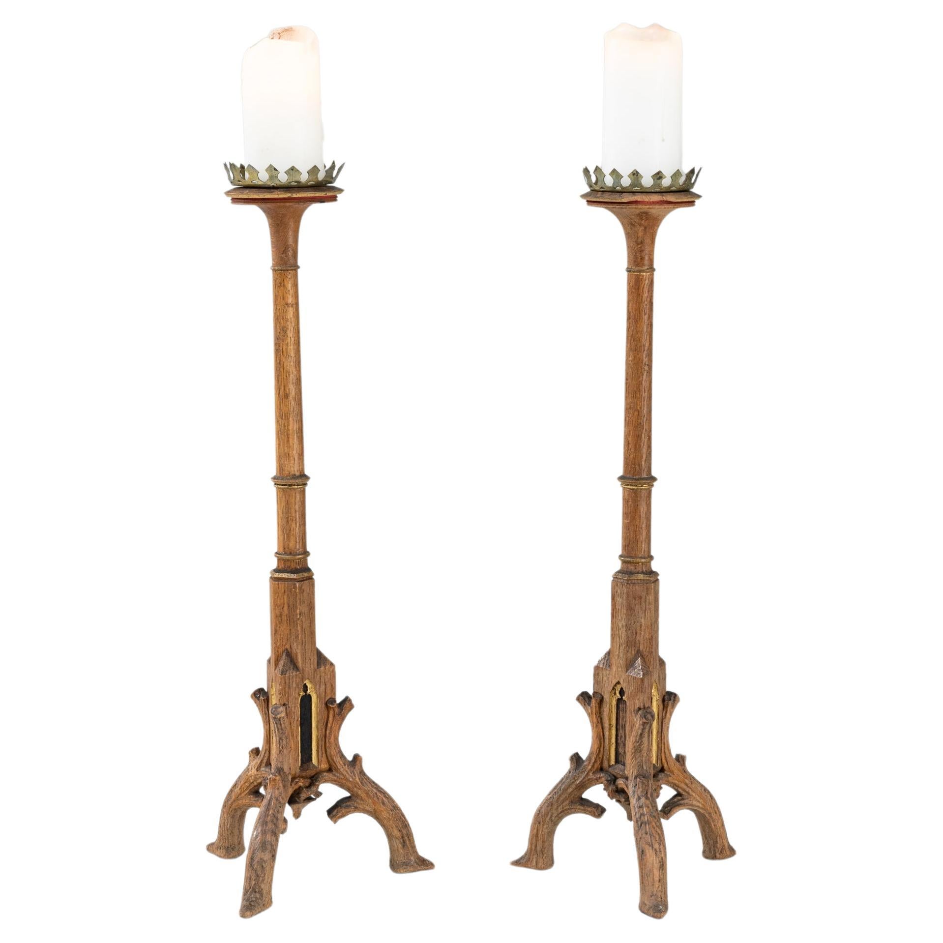 19th Century French Wooden Candlesticks, a Pair For Sale