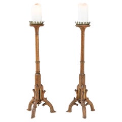 19th Century French Wooden Candlesticks, a Pair