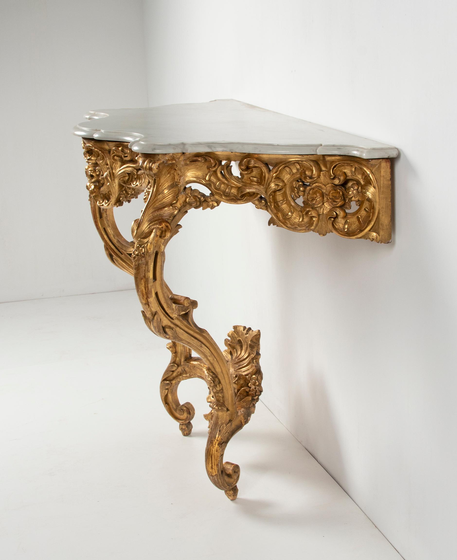 19th Century French Wooden Carved and Gilded Console Table by Maison Janiaud For Sale 7