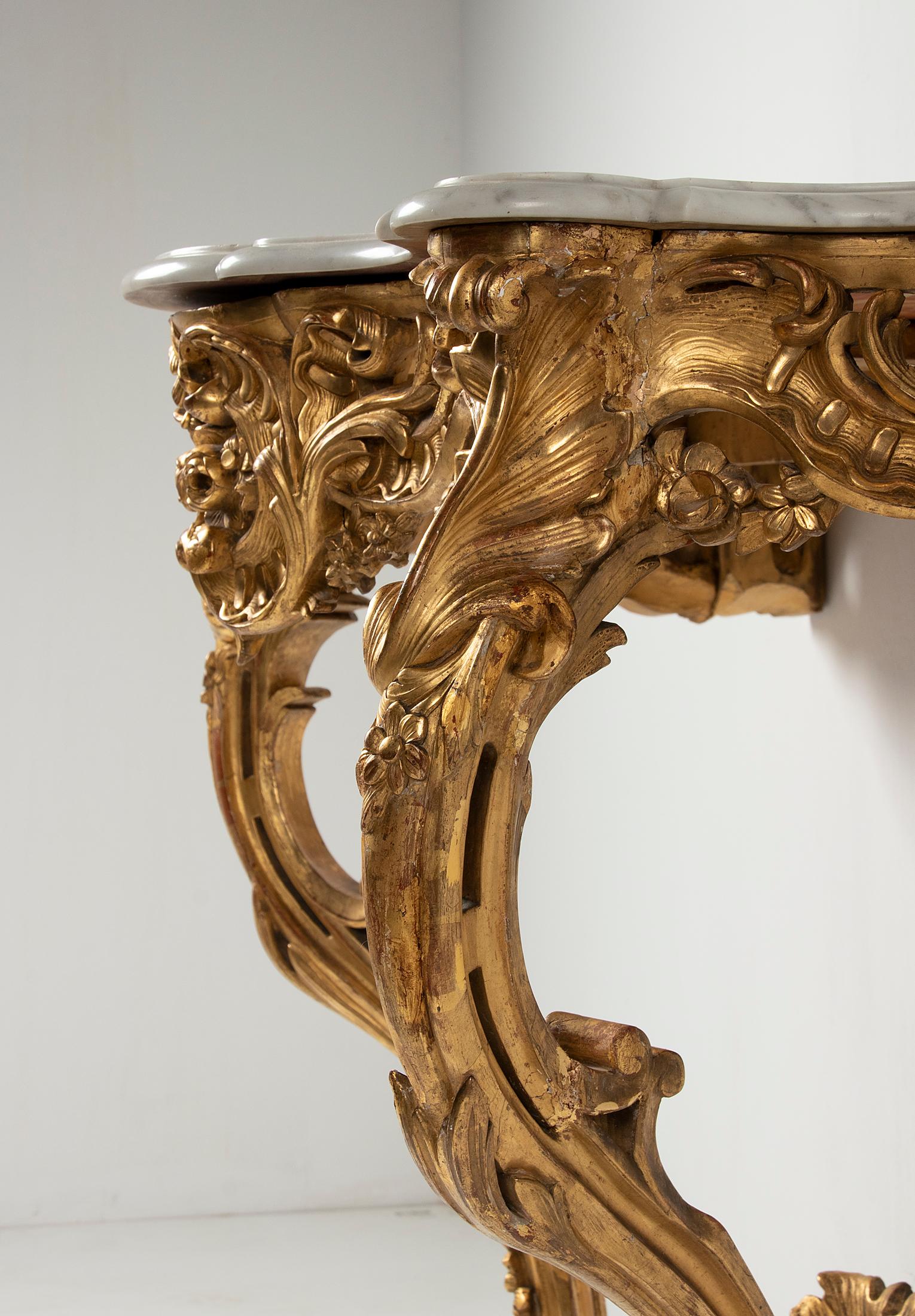 19th Century French Wooden Carved and Gilded Console Table by Maison Janiaud For Sale 10