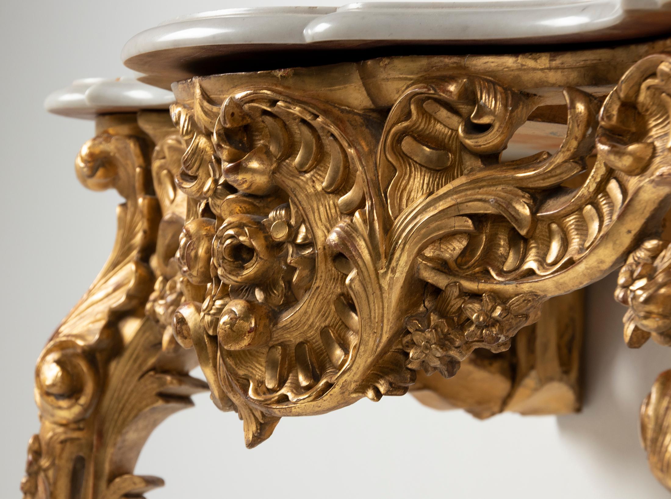 19th Century French Wooden Carved and Gilded Console Table by Maison Janiaud For Sale 11