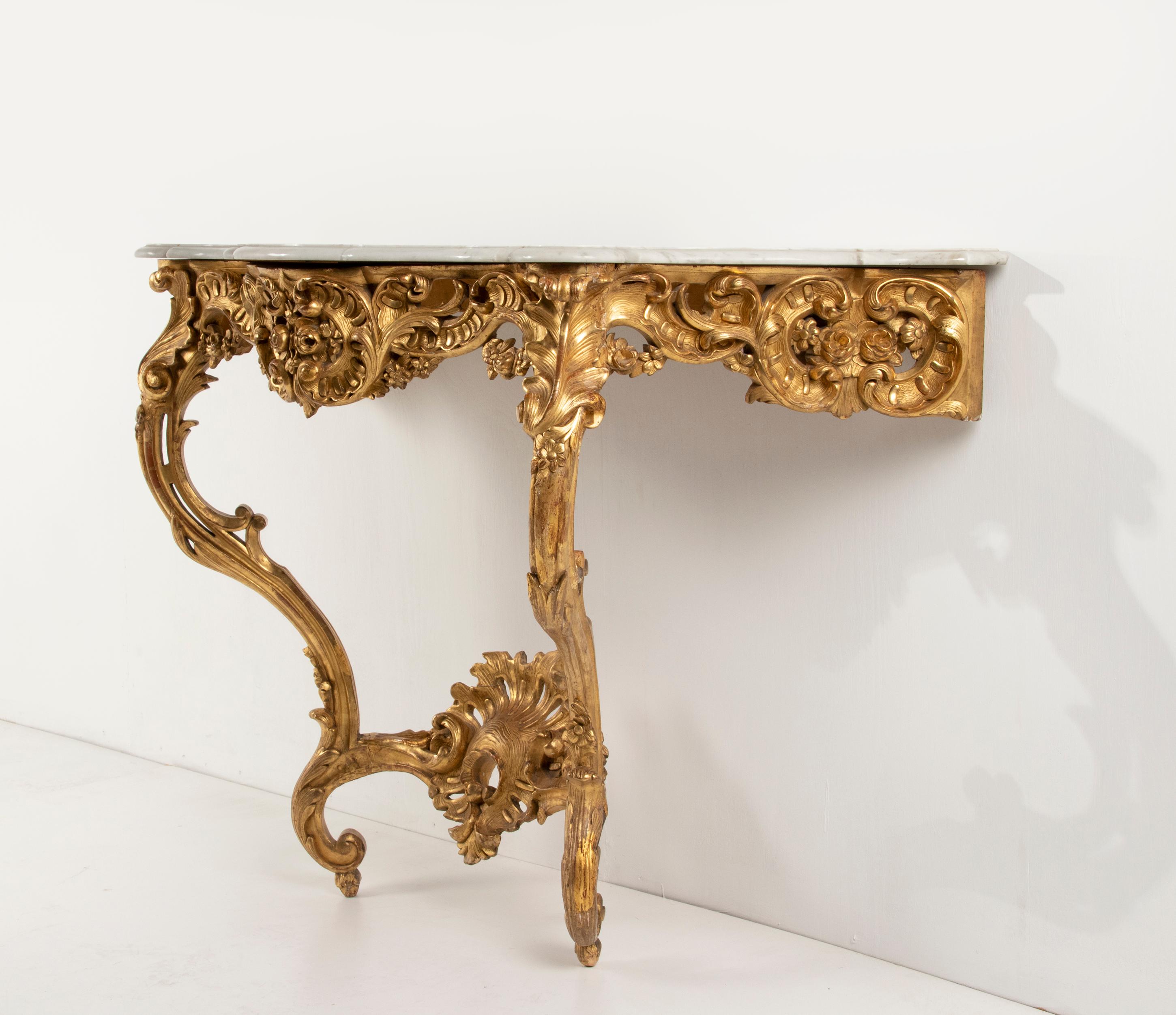 19th Century French Wooden Carved and Gilded Console Table by Maison Janiaud For Sale 13