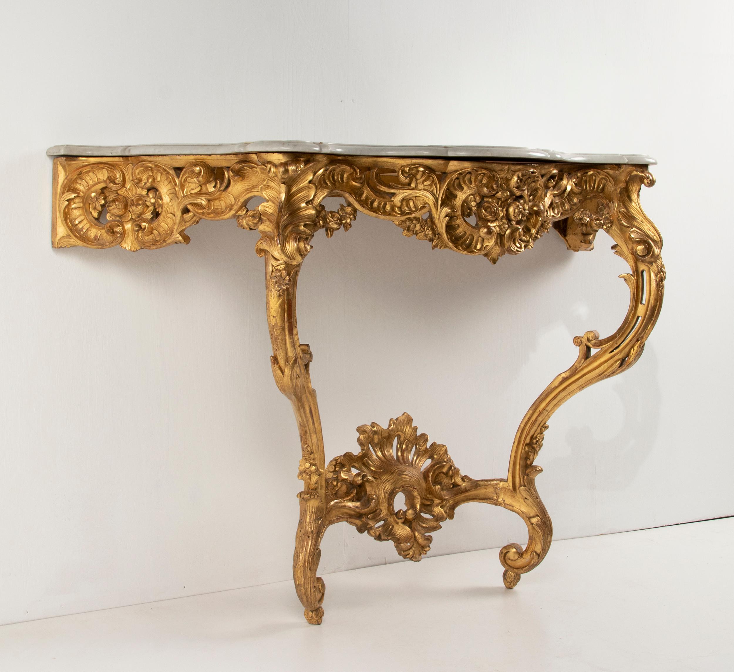 19th Century French Wooden Carved and Gilded Console Table by Maison Janiaud For Sale 14