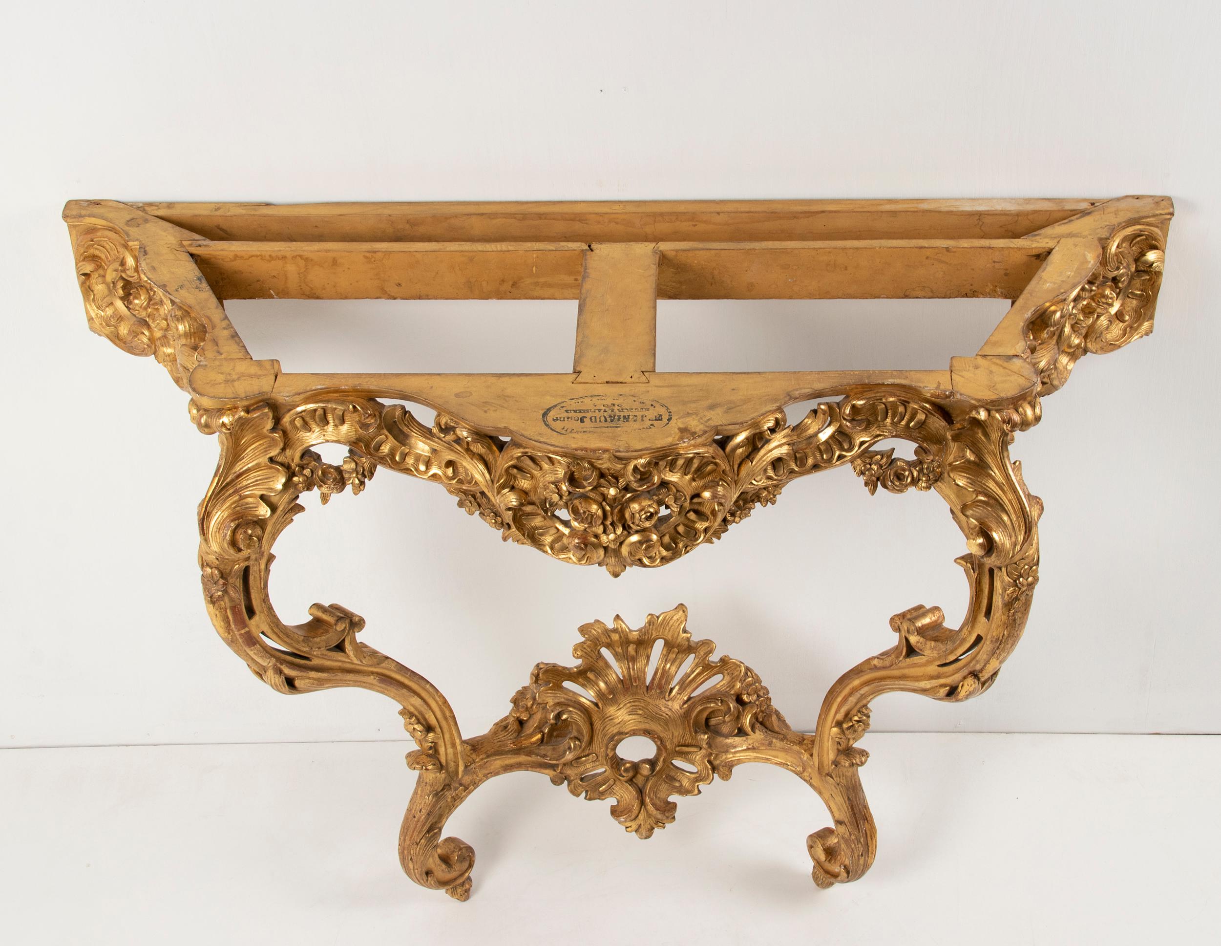 19th Century French Wooden Carved and Gilded Console Table by Maison Janiaud For Sale 15