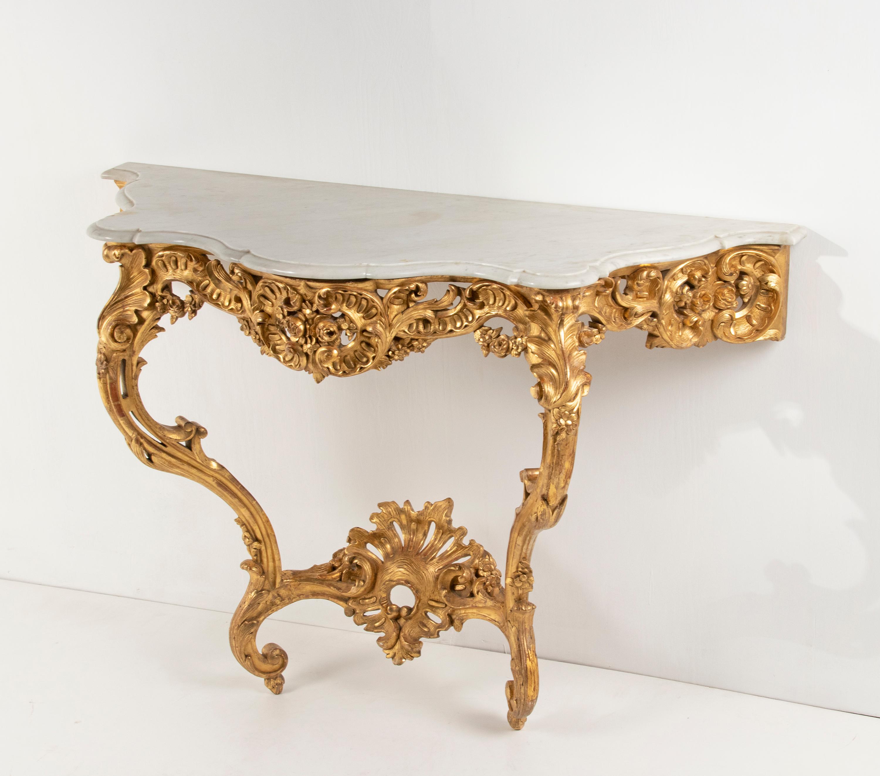 Napoleon III 19th Century French Wooden Carved and Gilded Console Table by Maison Janiaud For Sale