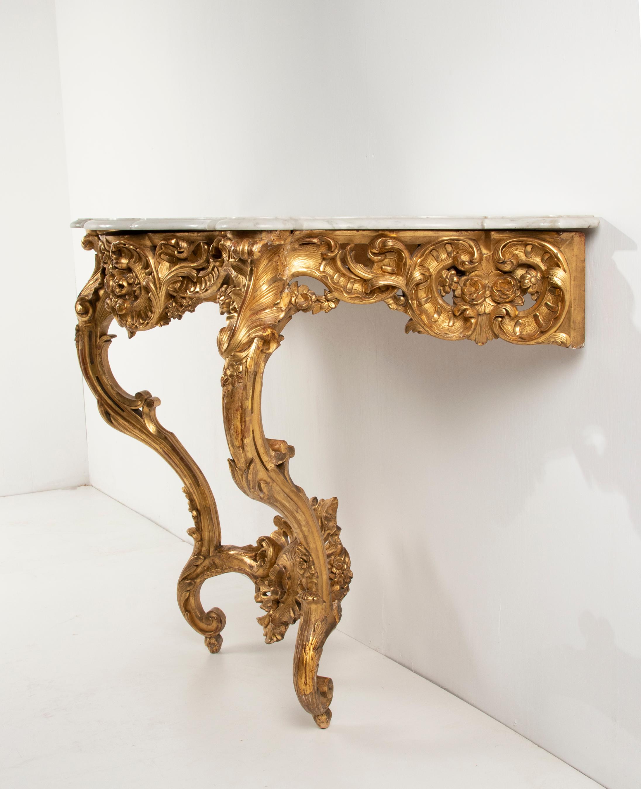 19th Century French Wooden Carved and Gilded Console Table by Maison Janiaud In Good Condition For Sale In Casteren, Noord-Brabant