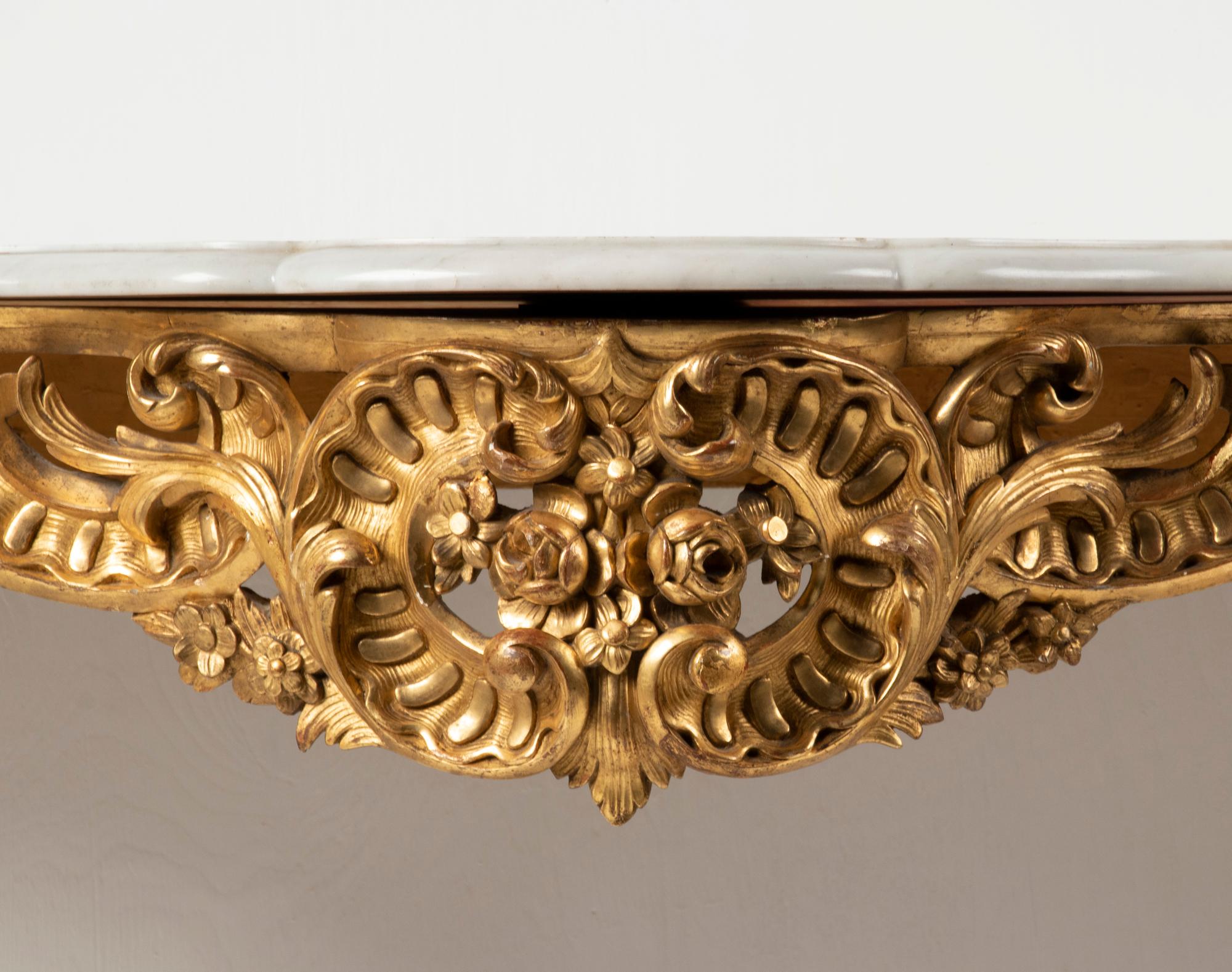 Late 19th Century 19th Century French Wooden Carved and Gilded Console Table by Maison Janiaud For Sale