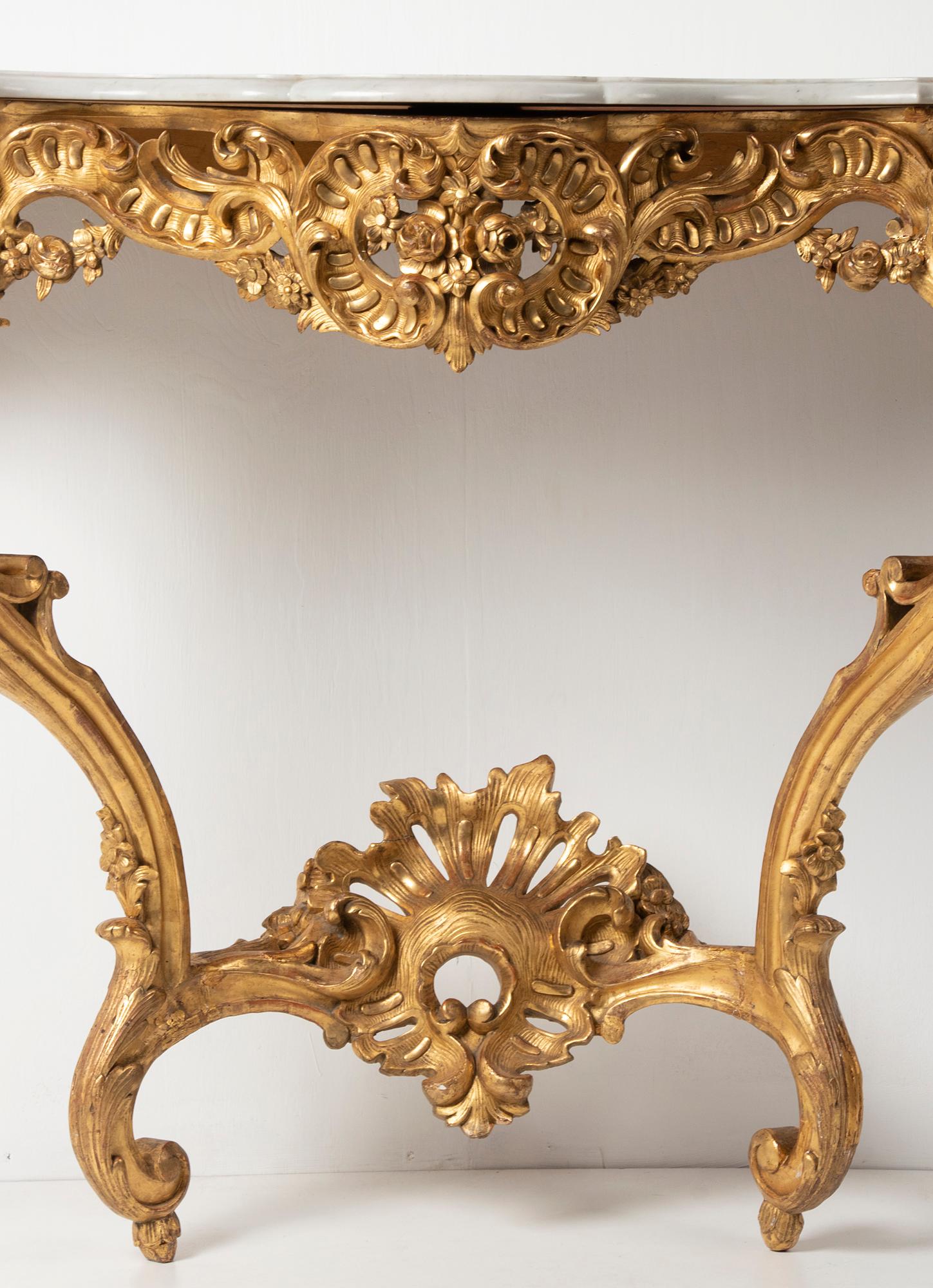 19th Century French Wooden Carved and Gilded Console Table by Maison Janiaud For Sale 1