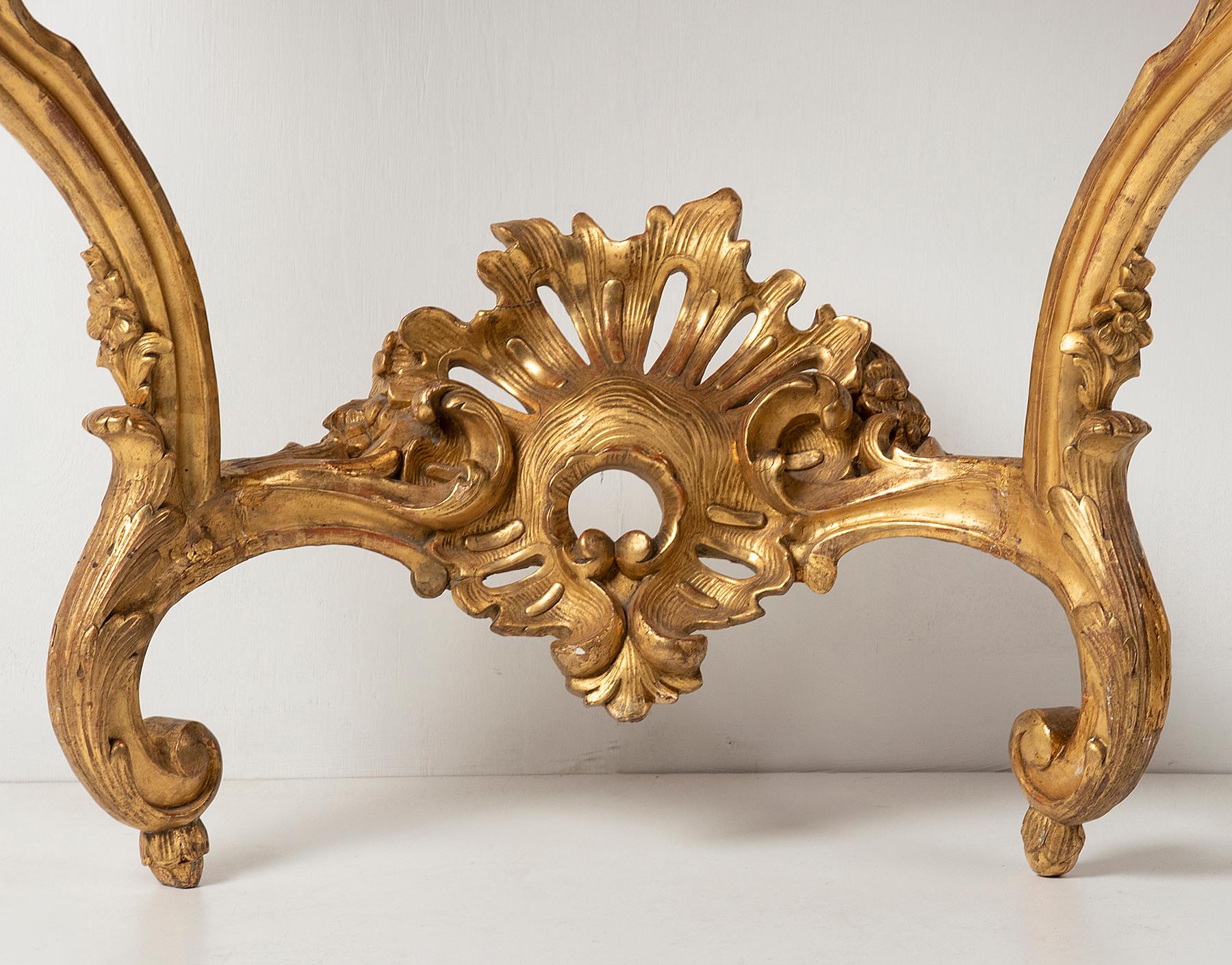 19th Century French Wooden Carved and Gilded Console Table by Maison Janiaud For Sale 2