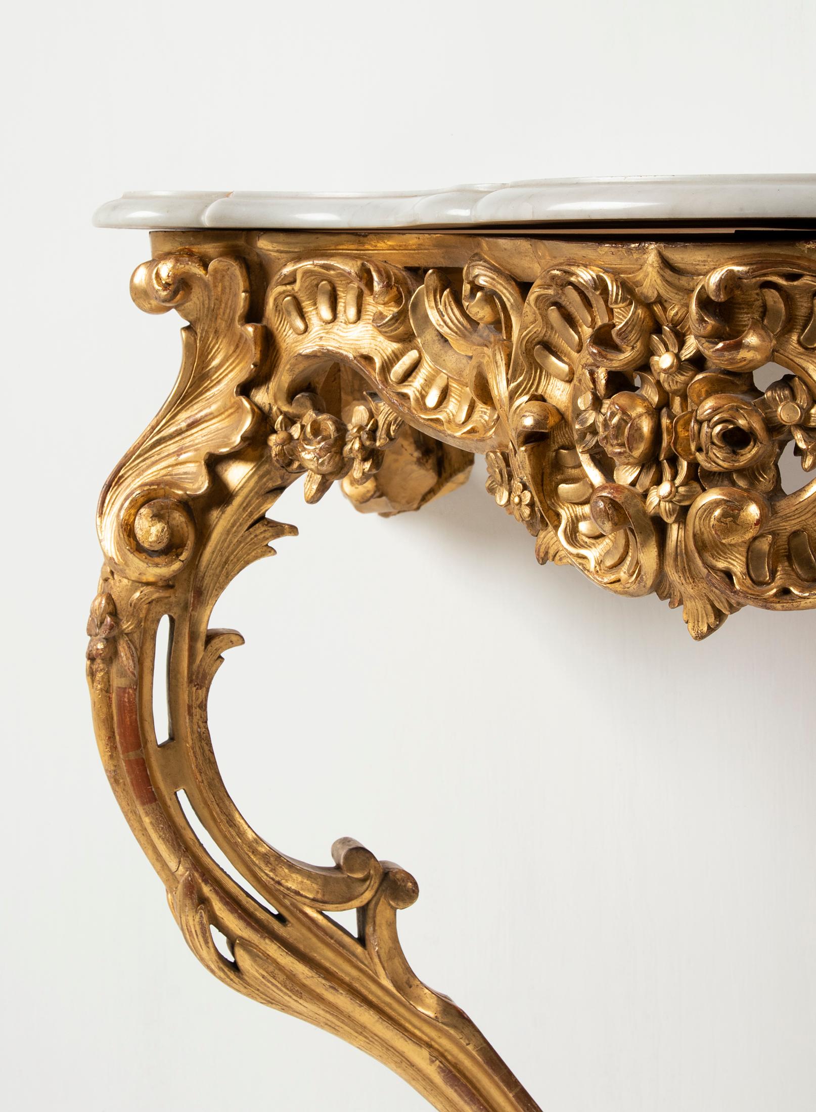 19th Century French Wooden Carved and Gilded Console Table by Maison Janiaud For Sale 3