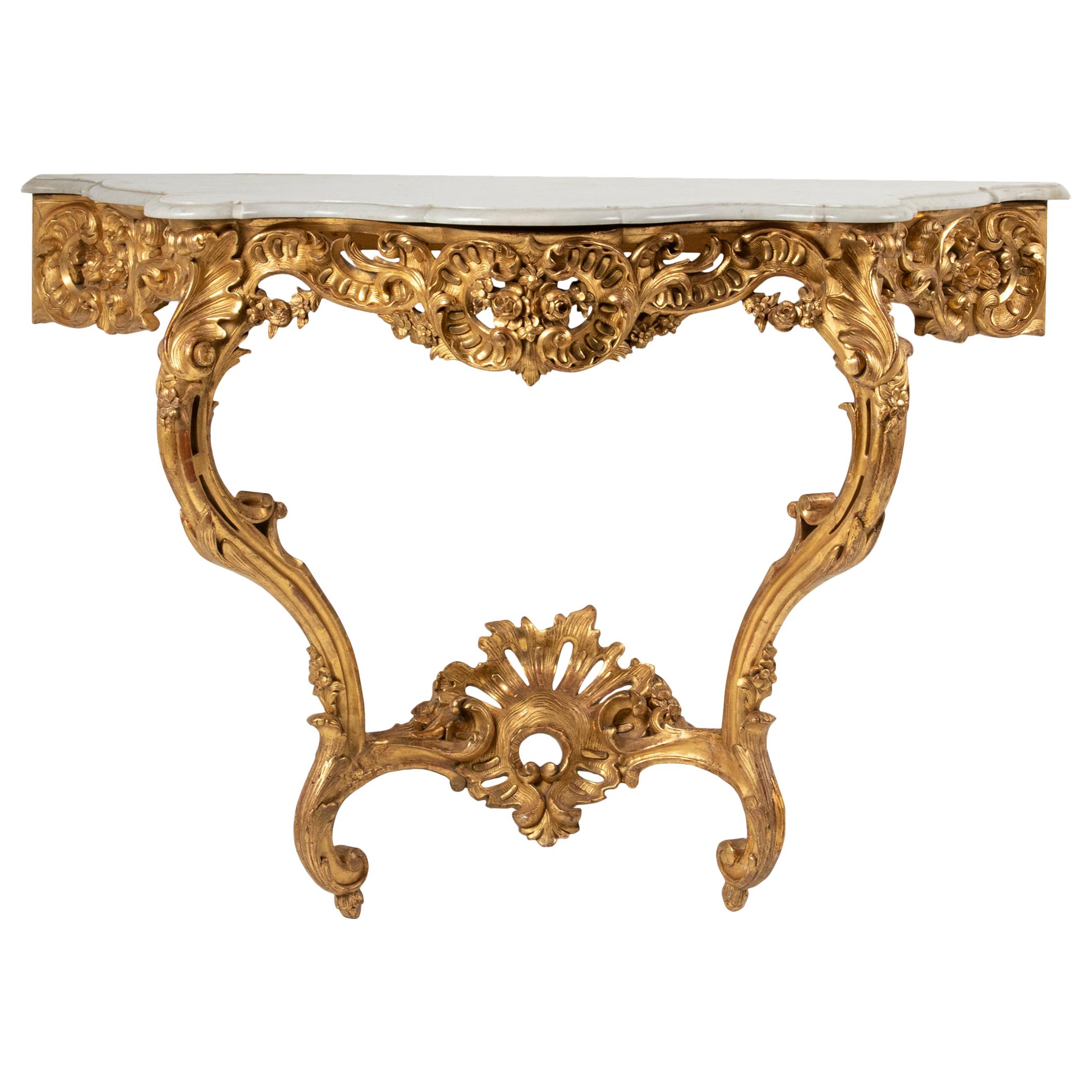 19th Century French Wooden Carved and Gilded Console Table by Maison Janiaud