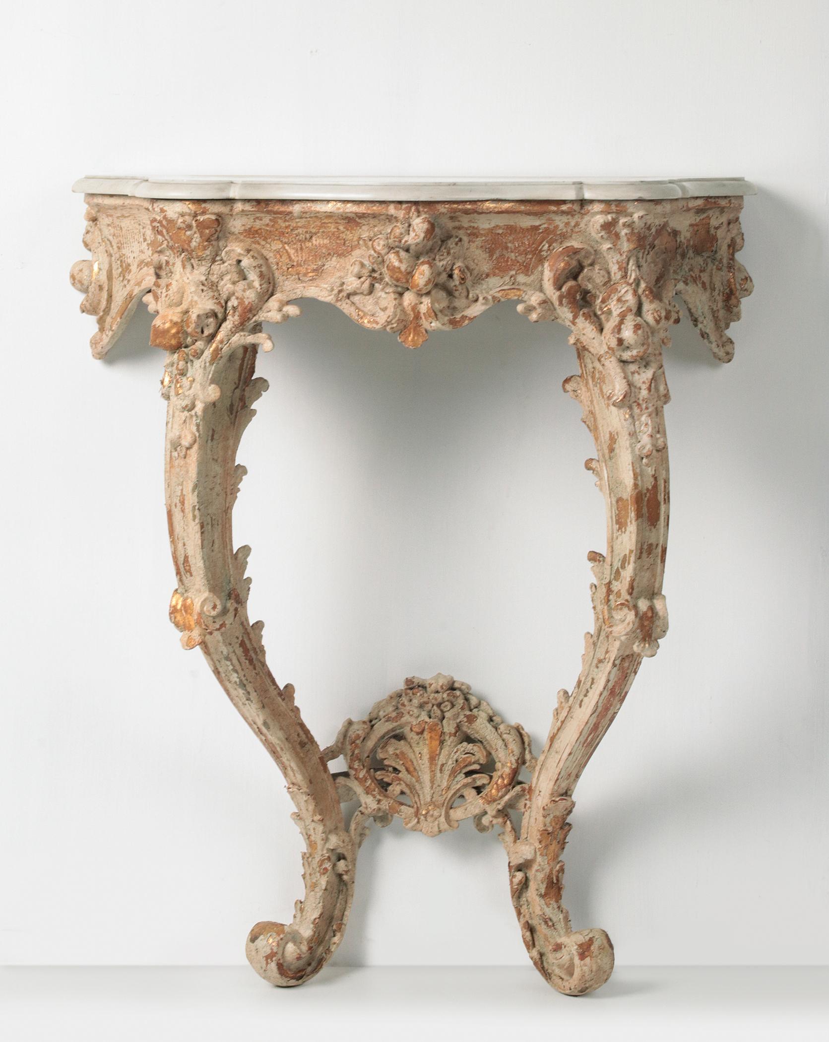 Rococo 19th Century  French Wooden Carved Console Table