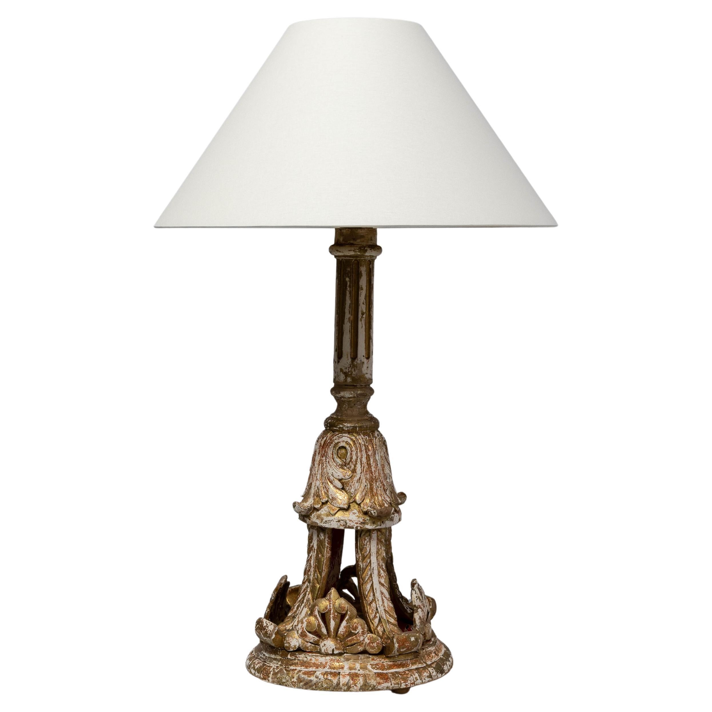 19th Century French Wooden Carved Table Lamp